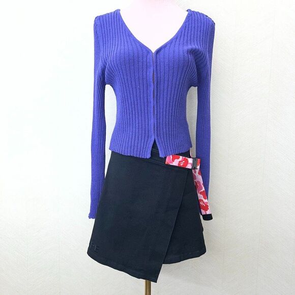 Unif Long Sleeve Violet Purple Ribbed Knit Cropped Cardigan Sweater Womens XL - Picture 2 of 13